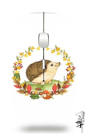 Mouse watercolor hedgehog in a fall woodland wreath 