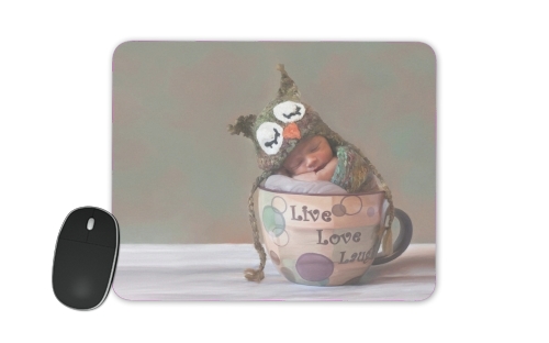 tapis de souris Painting Baby With Owl Cap in a Teacup