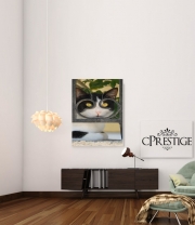 poster Cat with spectacles frame, she looks through a wrought iron fence