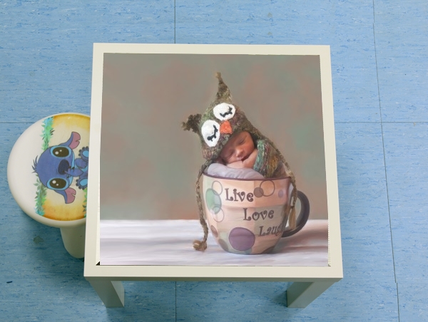 tavolinetto Painting Baby With Owl Cap in a Teacup 