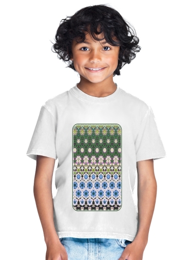tshirt enfant Abstract ethnic floral stripe pattern white blue green
