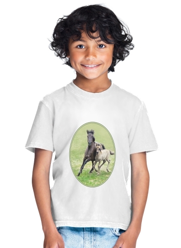 tshirt enfant Horses, wild Duelmener ponies, mare and foal