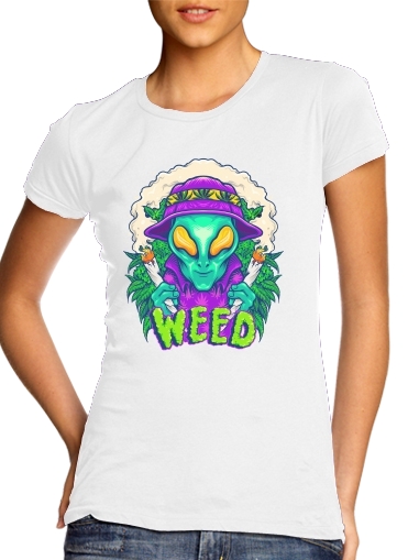Tshirt Alien smoking cannabis cbd femme