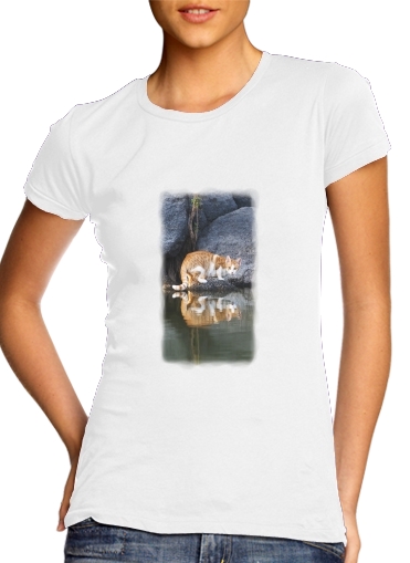 Tshirt Cat Reflection in Pond Water femme