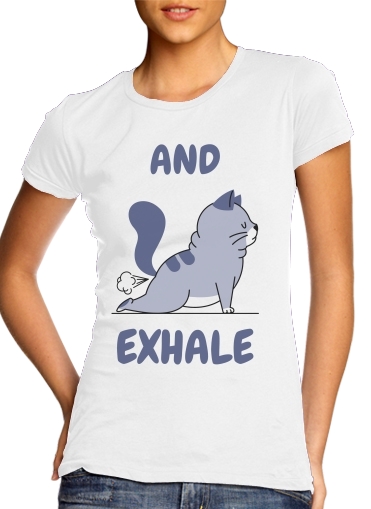 Tshirt Cat Yoga Exhale femme