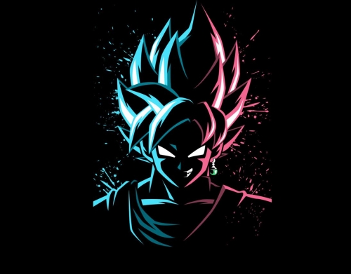 coque Black Goku Face Art Blue and pink hair