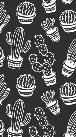 coque Cactus Pattern Black Vector
