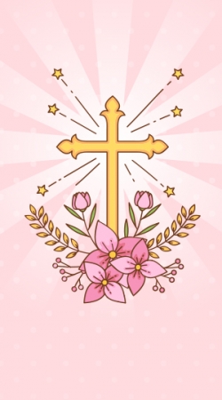 coque Croix avec fleurs  - Cadeau invité pour communion d'une fille