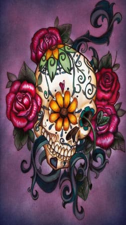 coque Skull Flowers Violet