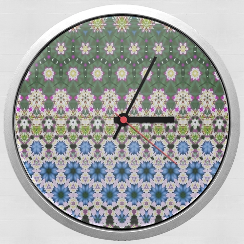 Orologio Abstract ethnic floral stripe pattern white blue green 