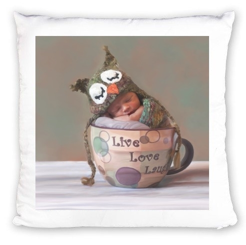 cuscino Painting Baby With Owl Cap in a Teacup 