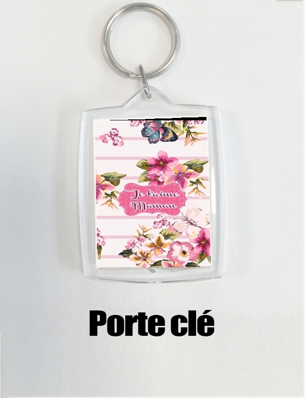 Portachiavi Pink floral Marinière - Je t'aime Maman 