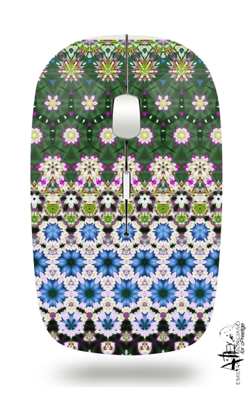Abstract ethnic floral stripe pattern white blue green