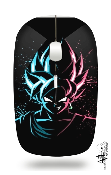 Mouse Black Goku Face Art Blue and pink hair 