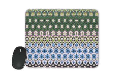 tapis de souris Abstract ethnic floral stripe pattern white blue green
