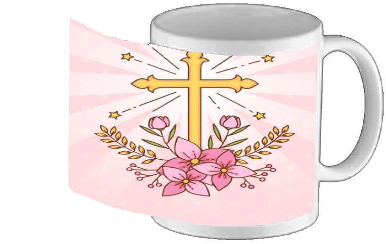 Mug Communion cross with flowers girl 