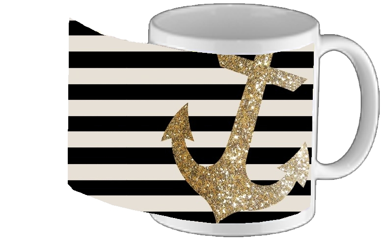 Mug gold glitter anchor in black 