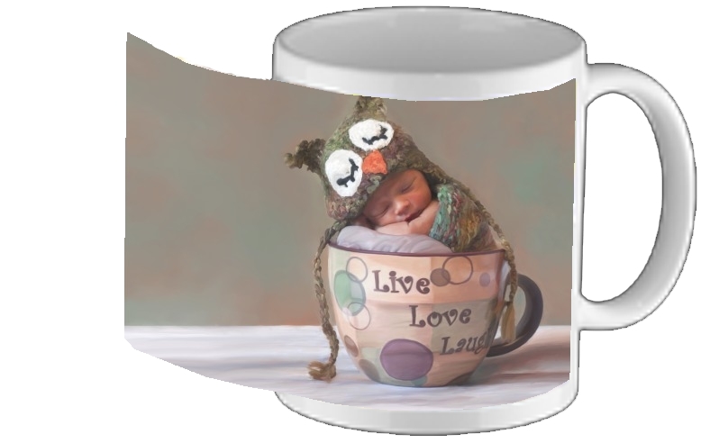 Mug Painting Baby With Owl Cap in a Teacup 