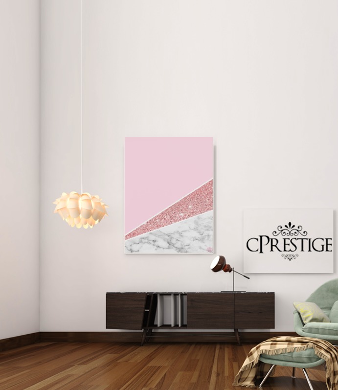Canvas Initiale Marble and Glitter Pink 