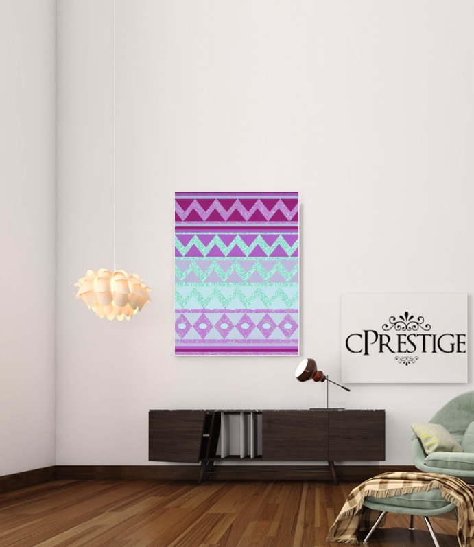Canvas Tribal Chevron in pink and mint glitter 