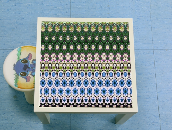 table d'appoint Abstract ethnic floral stripe pattern white blue green