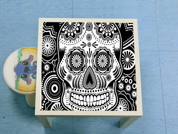table d'appoint black and white sugar skull