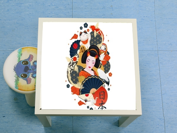 table d'appoint Japanese geisha surrounded with colorful carps