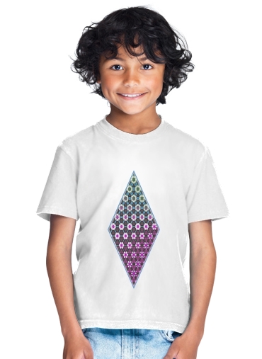 tshirt enfant Abstract bright floral geometric pattern teal pink white