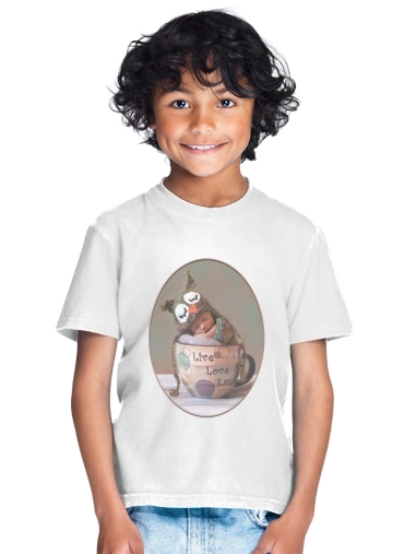 tshirt enfant Painting Baby With Owl Cap in a Teacup