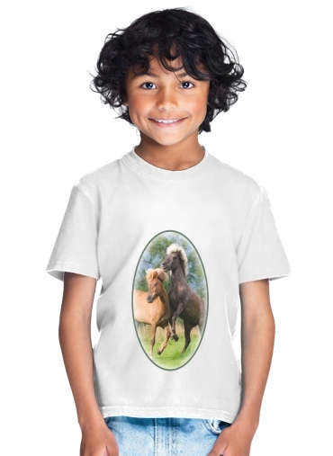 tshirt enfant Two Icelandic horses playing, rearing and frolic around in a meadow