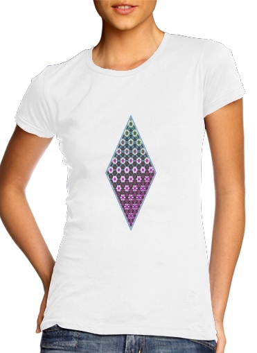 Tshirt Abstract bright floral geometric pattern teal pink white femme