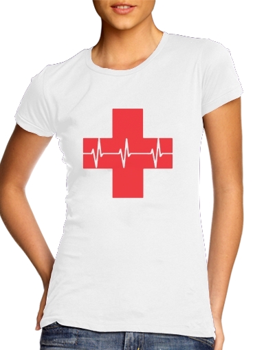 Tshirt Croix de secourisme EKG Heartbeat femme