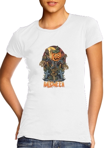 Tshirt Halloween Pumpkin Crow Graveyard femme