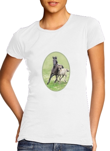 Tshirt Horses, wild Duelmener ponies, mare and foal femme