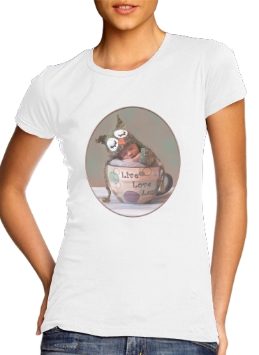 Tshirt Painting Baby With Owl Cap in a Teacup femme