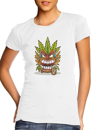 Tshirt Tiki mask cannabis weed smoking femme