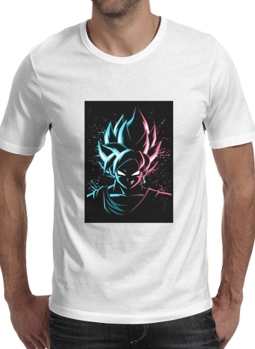 Tshirt Black Goku Face Art Blue and pink hair homme