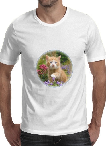 Tshirt Cute ginger kitten in a flowery garden, lovely and enchanting cat homme