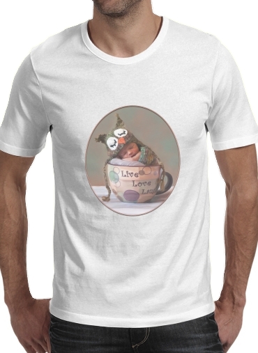 Tshirt Painting Baby With Owl Cap in a Teacup homme