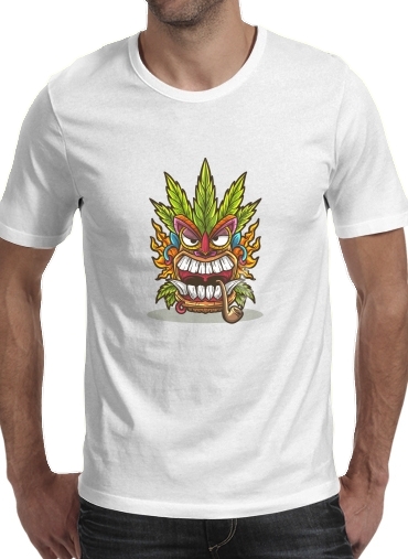 Tshirt Tiki mask cannabis weed smoking homme