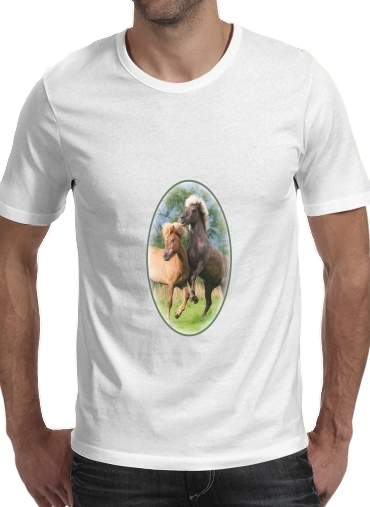 Tshirt Two Icelandic horses playing, rearing and frolic around in a meadow homme