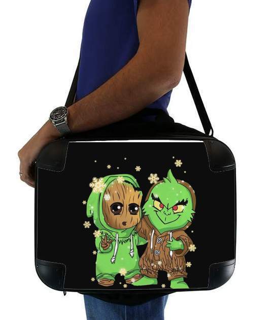 sacoche ordinateur Baby Groot and Grinch Christmas