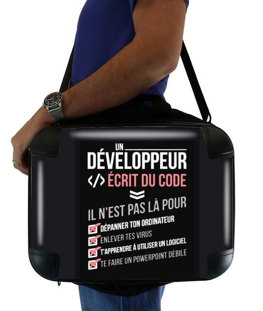sacoche ordinateur Un developpeur ecrit du code Stop