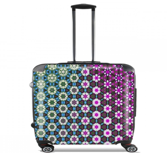 Wheeled Abstract bright floral geometric pattern teal pink white 
