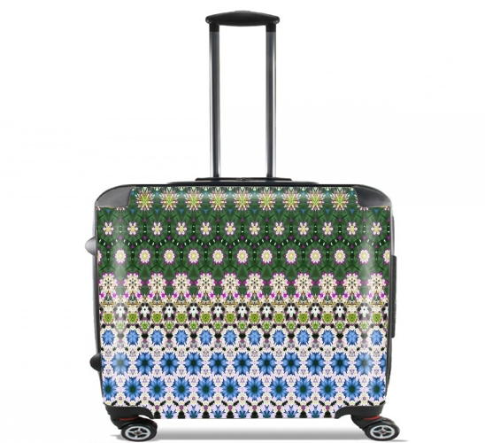Wheeled Abstract ethnic floral stripe pattern white blue green 