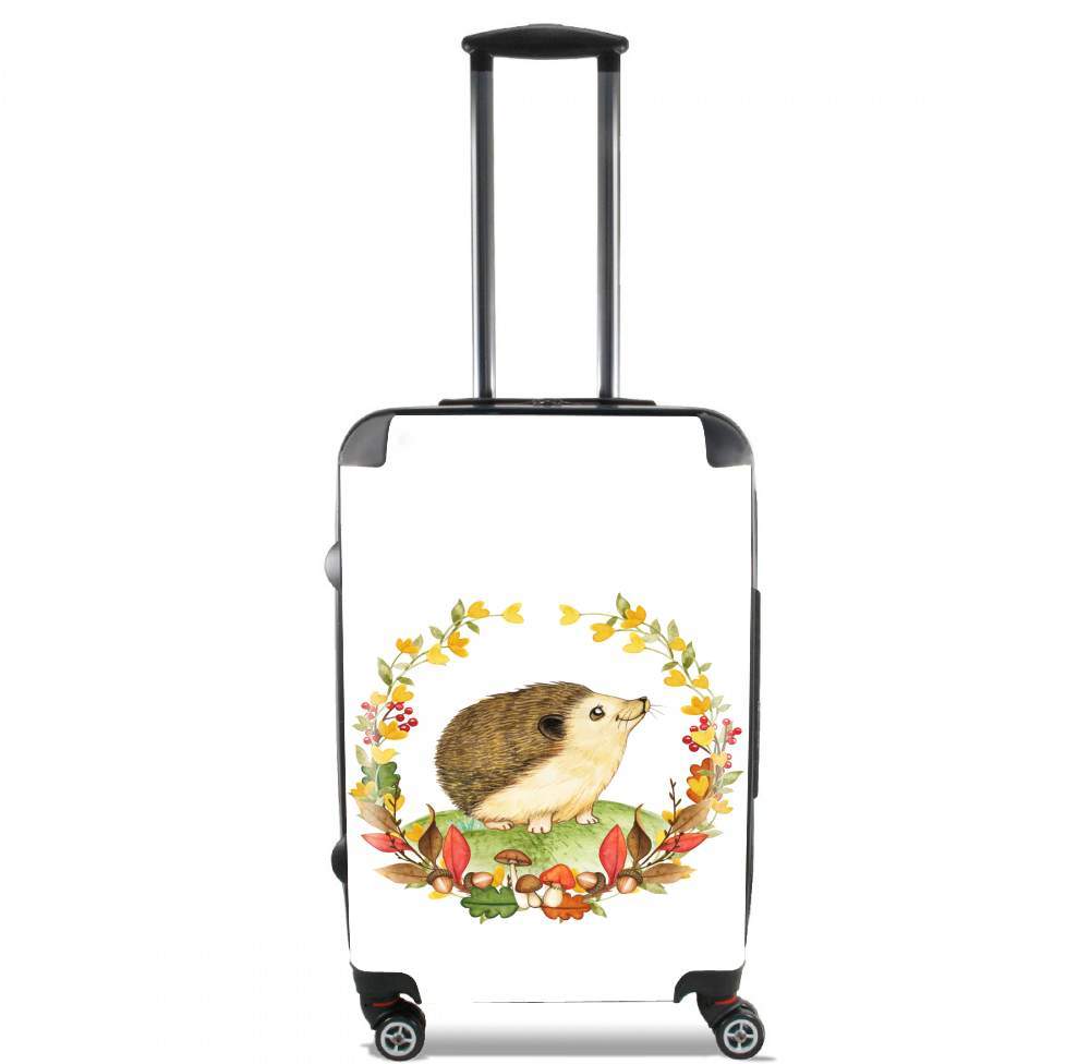 valise watercolor hedgehog in a fall woodland wreath